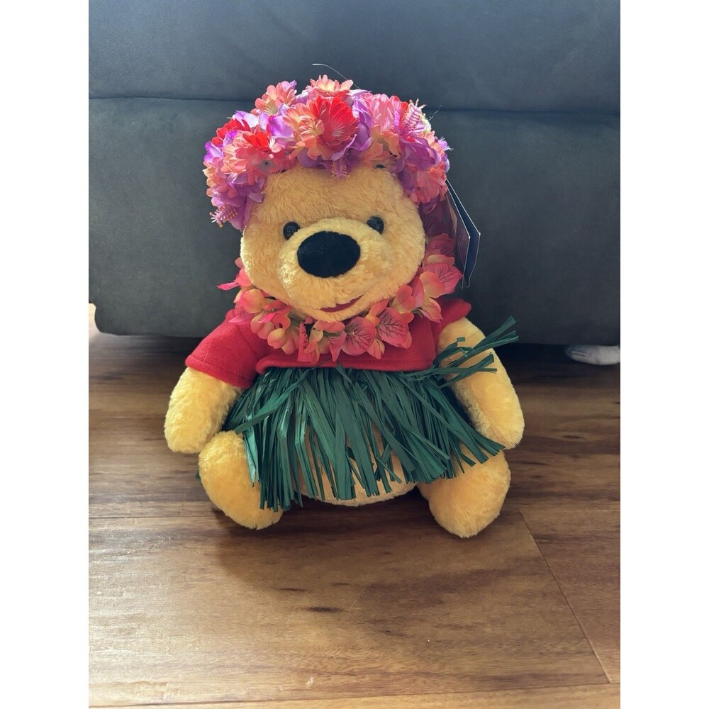 Gund Disney Winnie The Pooh Hawaii Hulu Plush Bear Grass Skirt Lei
